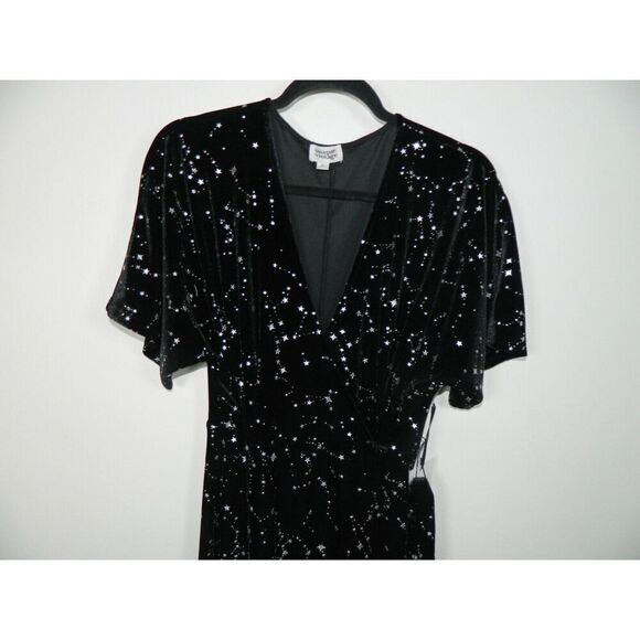 Unique Vintage Dress Medium 6/8 Black Silver‎ Star Print Black Velvet Whimisgoth - Picture 7 of 11